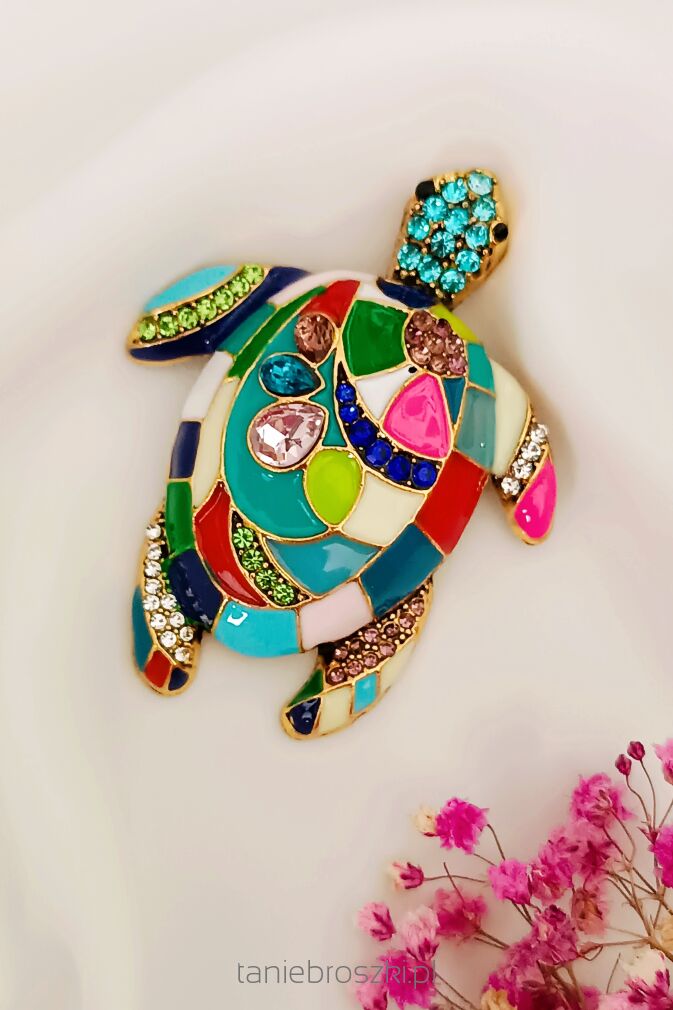 Duży kolorowy żółw z cyrkoniami