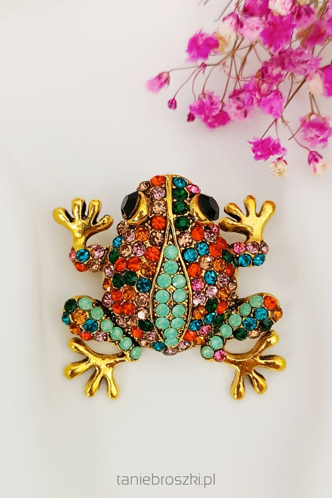 Kolorowa żabka z cyrkoniami