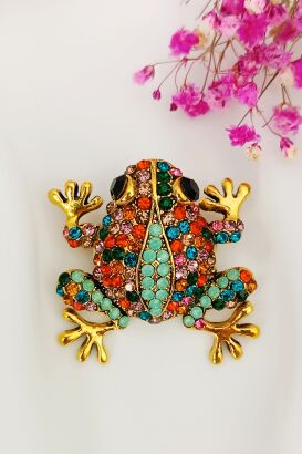 Kolorowa żabka z cyrkoniami