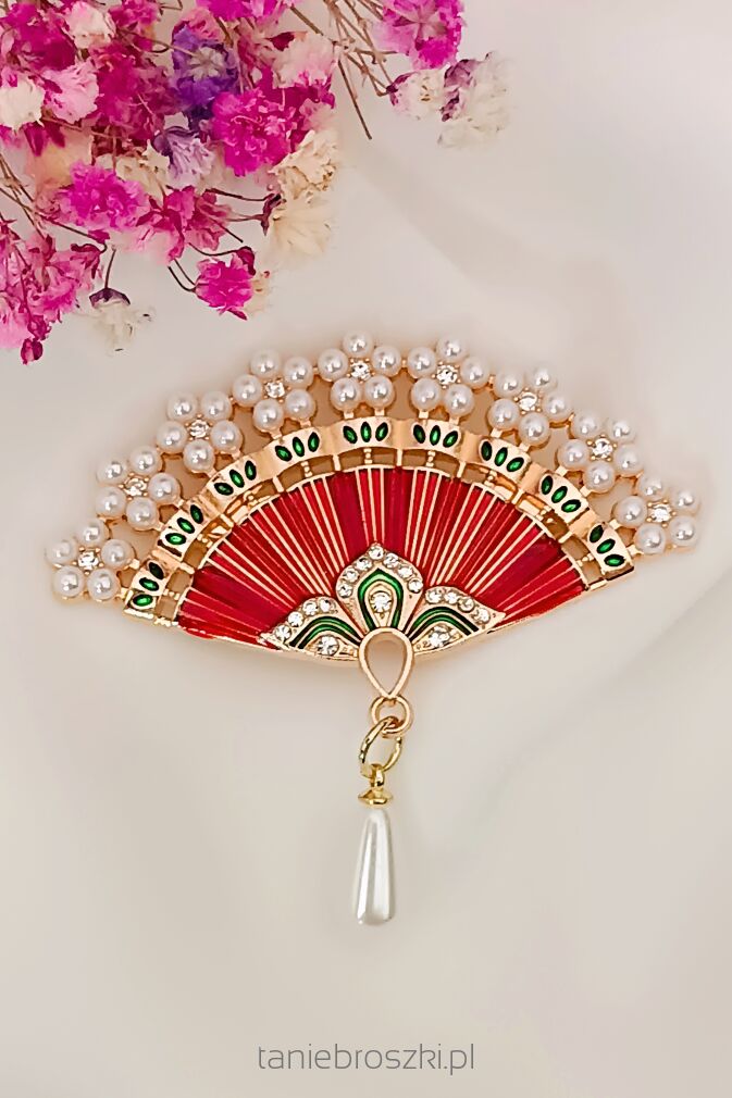 Piękna broszka wachlarz w kolorze czerwonym