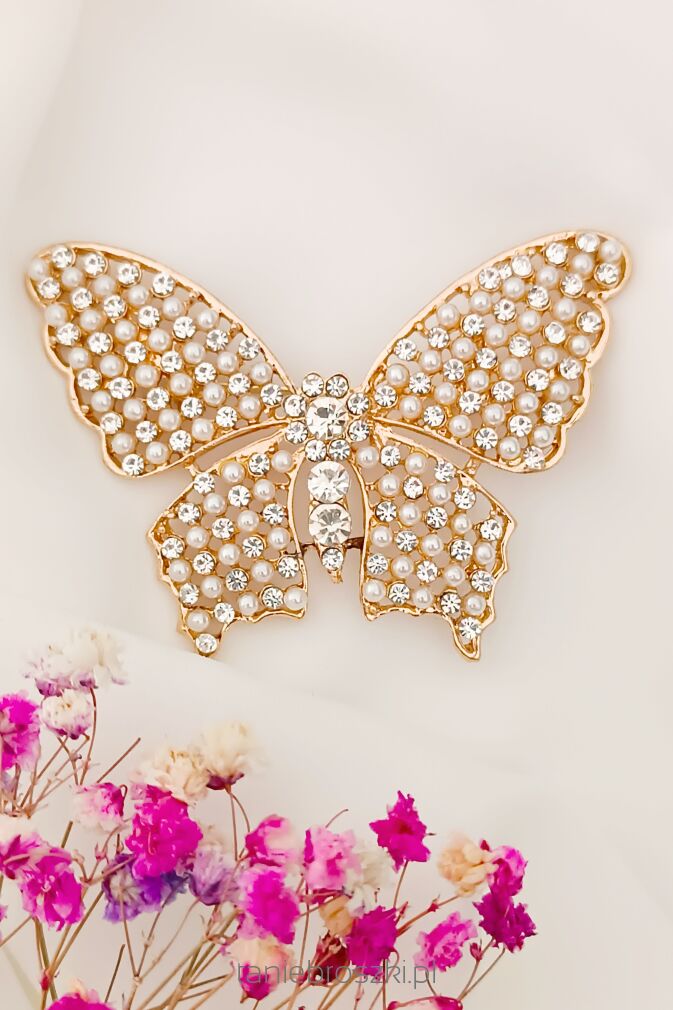 Duży motyl z perłami i cyrkoniami