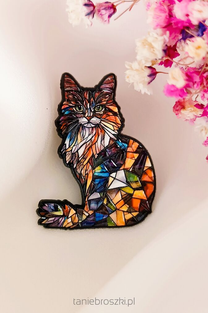 Broszka kota w pięknej kolorystyce