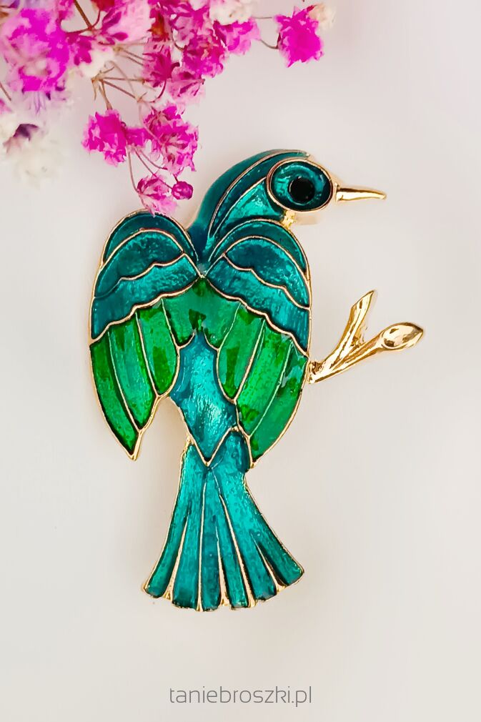 Emaliowany ptak w kolorach zieleni