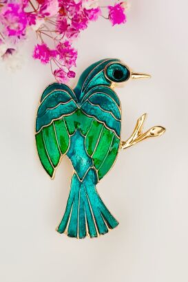 Emaliowany ptak w kolorach zieleni