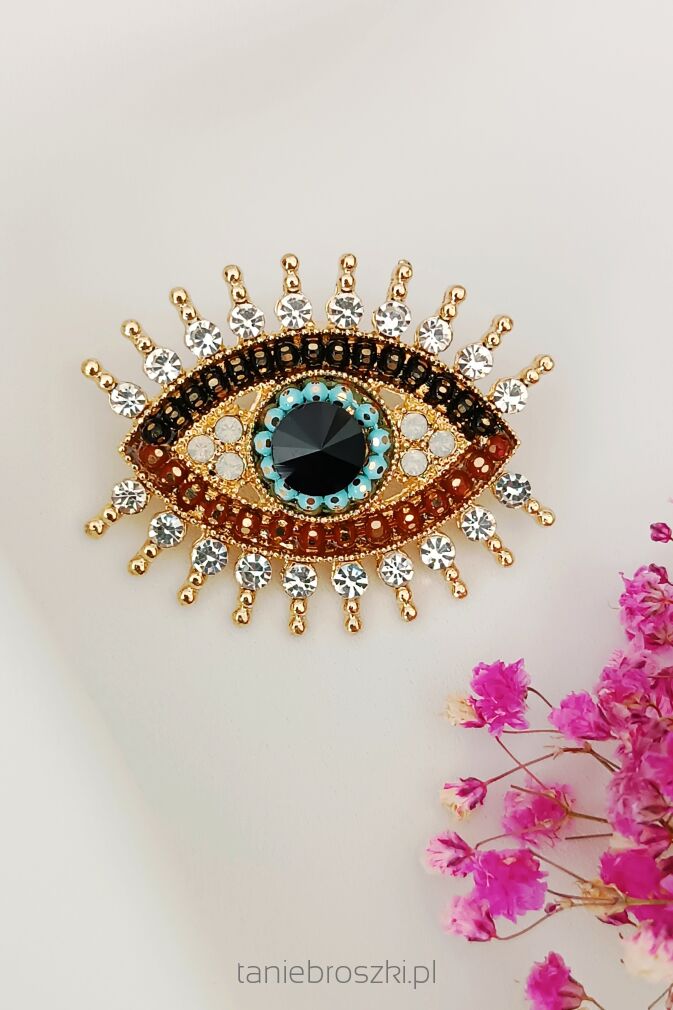 Super broszka oko z brązowymi cyrkoniami
