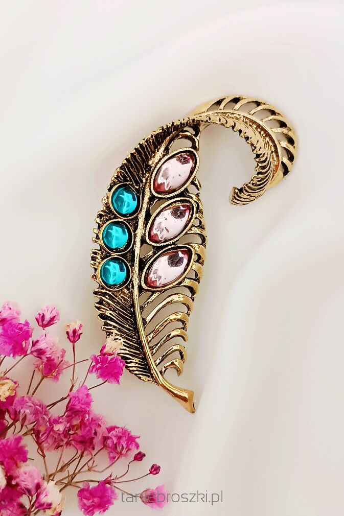 Piękne pióro liść z cyrkoniami