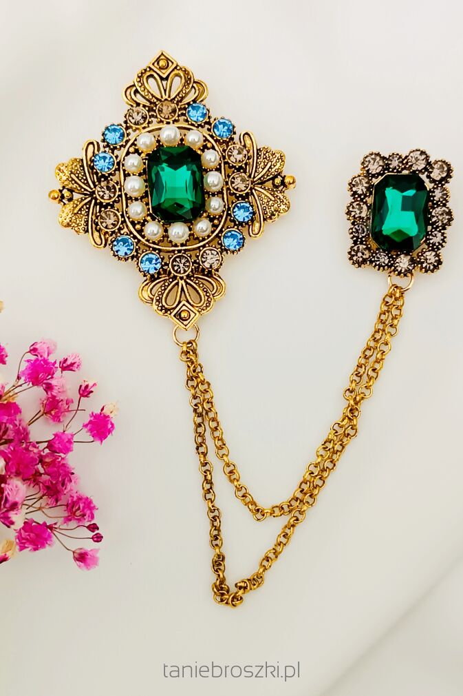 Dwu częściowa broszka z łańcuszkiem