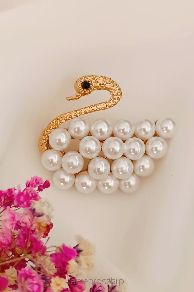 Broszka łabędzia z perełkami