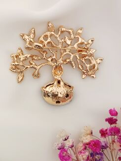 Śliczna broszka z kamieniem i perełkami w kształcie drzewka - 2