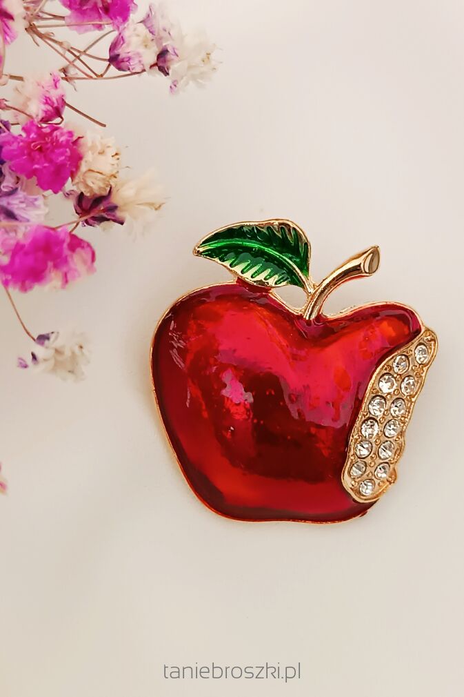 Super broszka nadgryzione jabłko z cyrkoniami