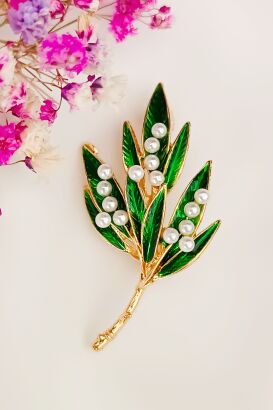 Broszka gałązka z perełkami